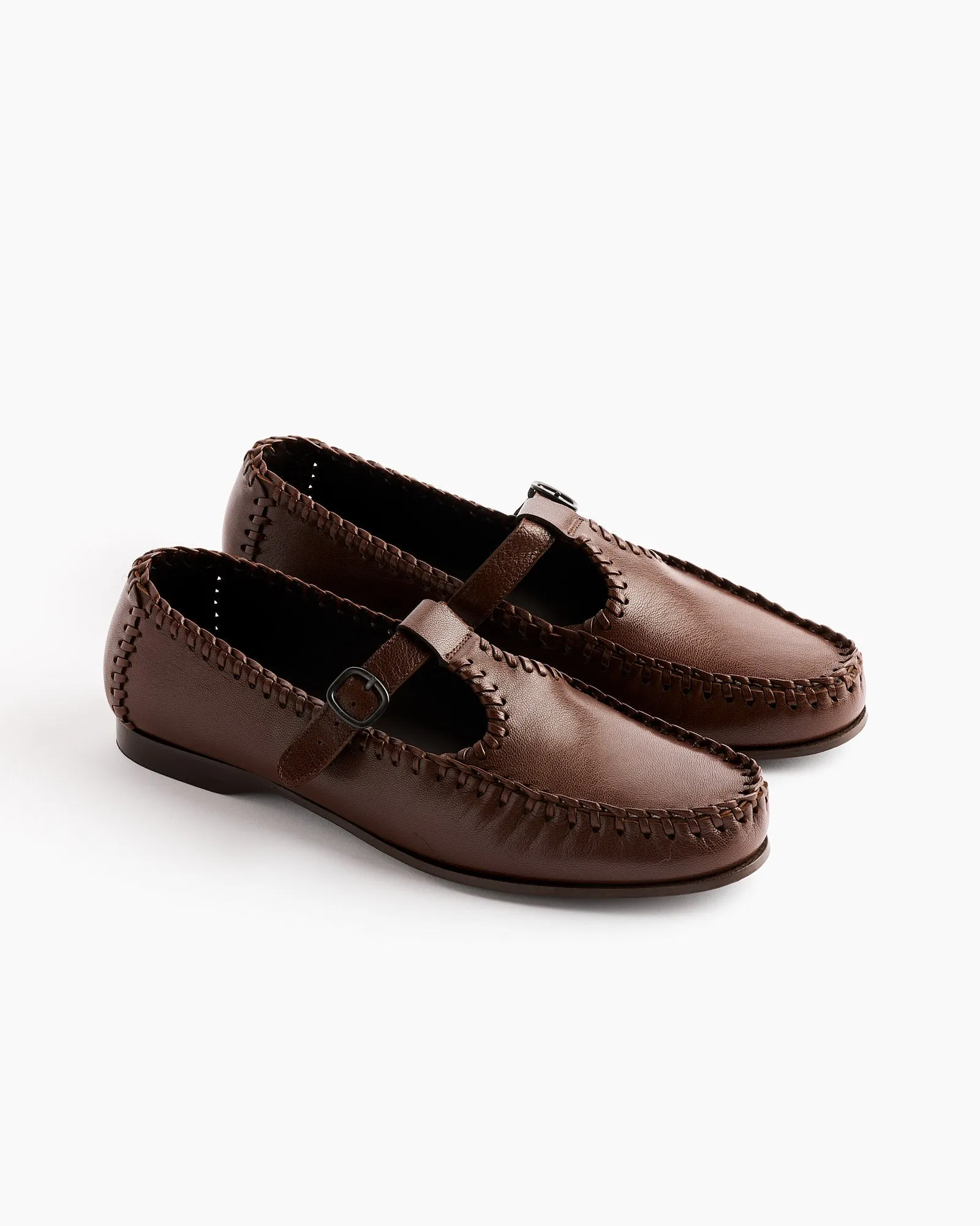Alcover Supple Shiny T-Bar Loafer in Chestnut