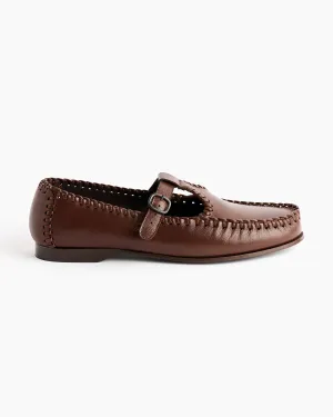 Alcover Supple Shiny T-Bar Loafer in Chestnut
