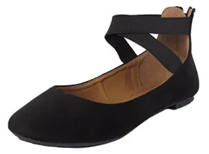 Anna Dana-20 Women's Classic Ballerina Flat w/Elastic Crossing Straps Black 7.5