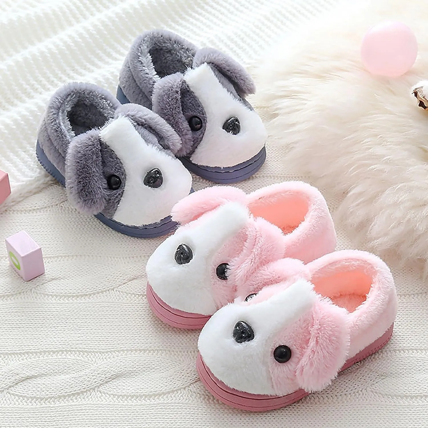 Baby Girls Premium Soft Plush Slippers Cartoon Warm Winter House Shoes Toddler Suede Warm Dog House Slippers