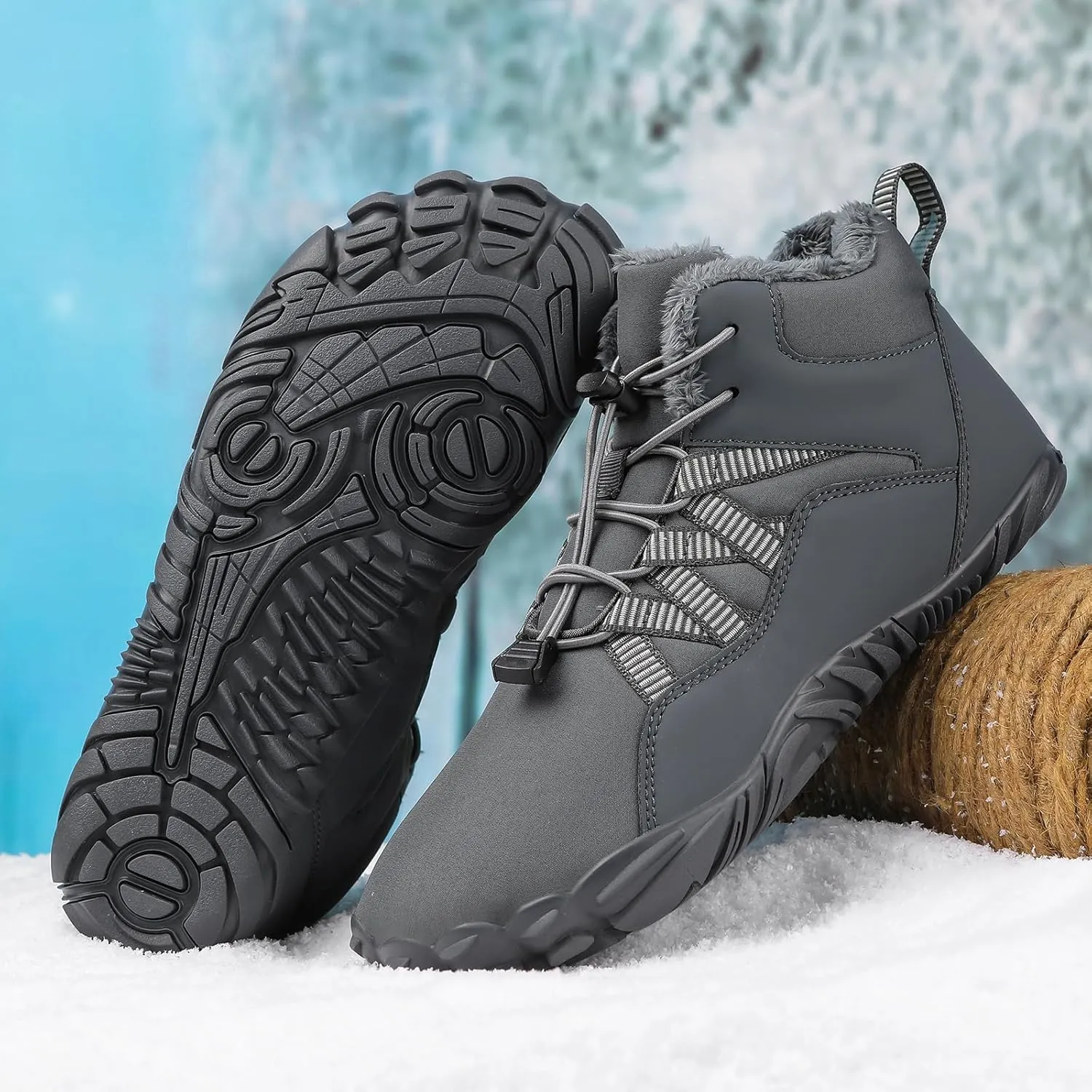 Barefoot Hiking Shoes Women Men Winter Warm Wide Toe Box Snow Boots Minimalist Zero Drop Outdoor Shoe Non Slip Soft Sole Sneakers Comfort Outdoor Ankle Booties Five Finger Sneakers Hike Walking Shoes