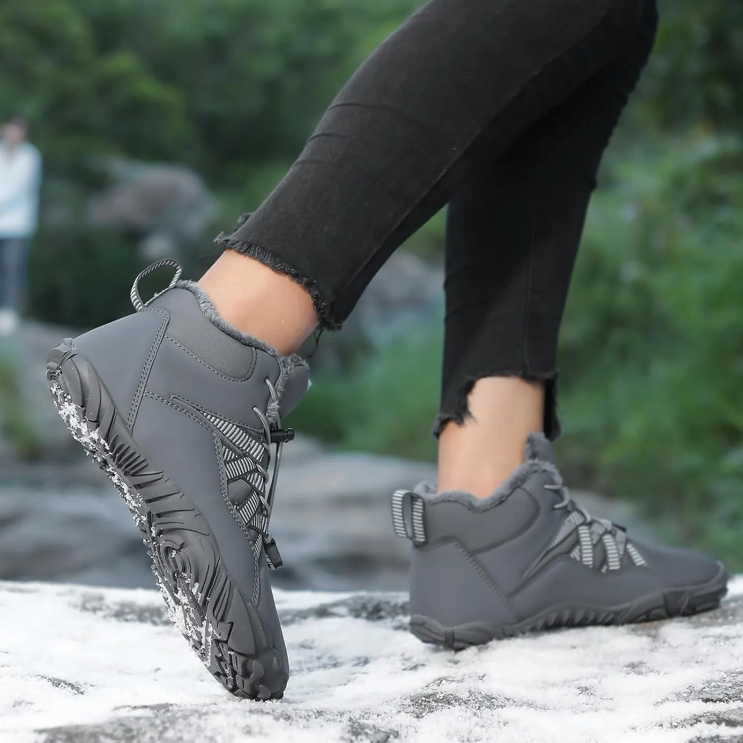 Barefoot Hiking Shoes Women Men Winter Warm Wide Toe Box Snow Boots Minimalist Zero Drop Outdoor Shoe Non Slip Soft Sole Sneakers Comfort Outdoor Ankle Booties Five Finger Sneakers Hike Walking Shoes