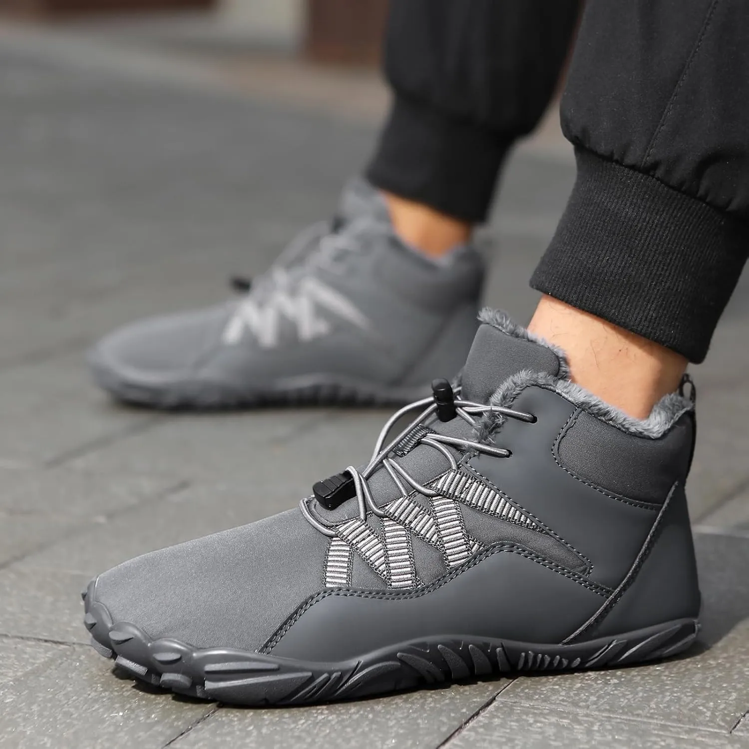 Barefoot Hiking Shoes Women Men Winter Warm Wide Toe Box Snow Boots Minimalist Zero Drop Outdoor Shoe Non Slip Soft Sole Sneakers Comfort Outdoor Ankle Booties Five Finger Sneakers Hike Walking Shoes