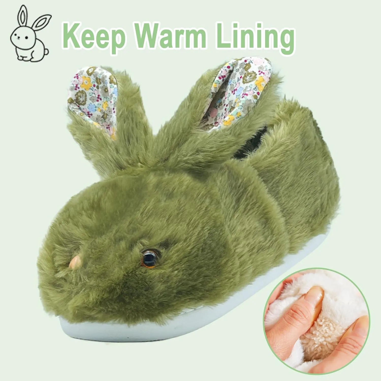 Bunny Slippers for Women, Cute Animal Fluffy Slippers Fuzzy House Shoes Plush Warm Winter Slippers Rabbit Home Bedroom Shoes Indoor & Outdoor
