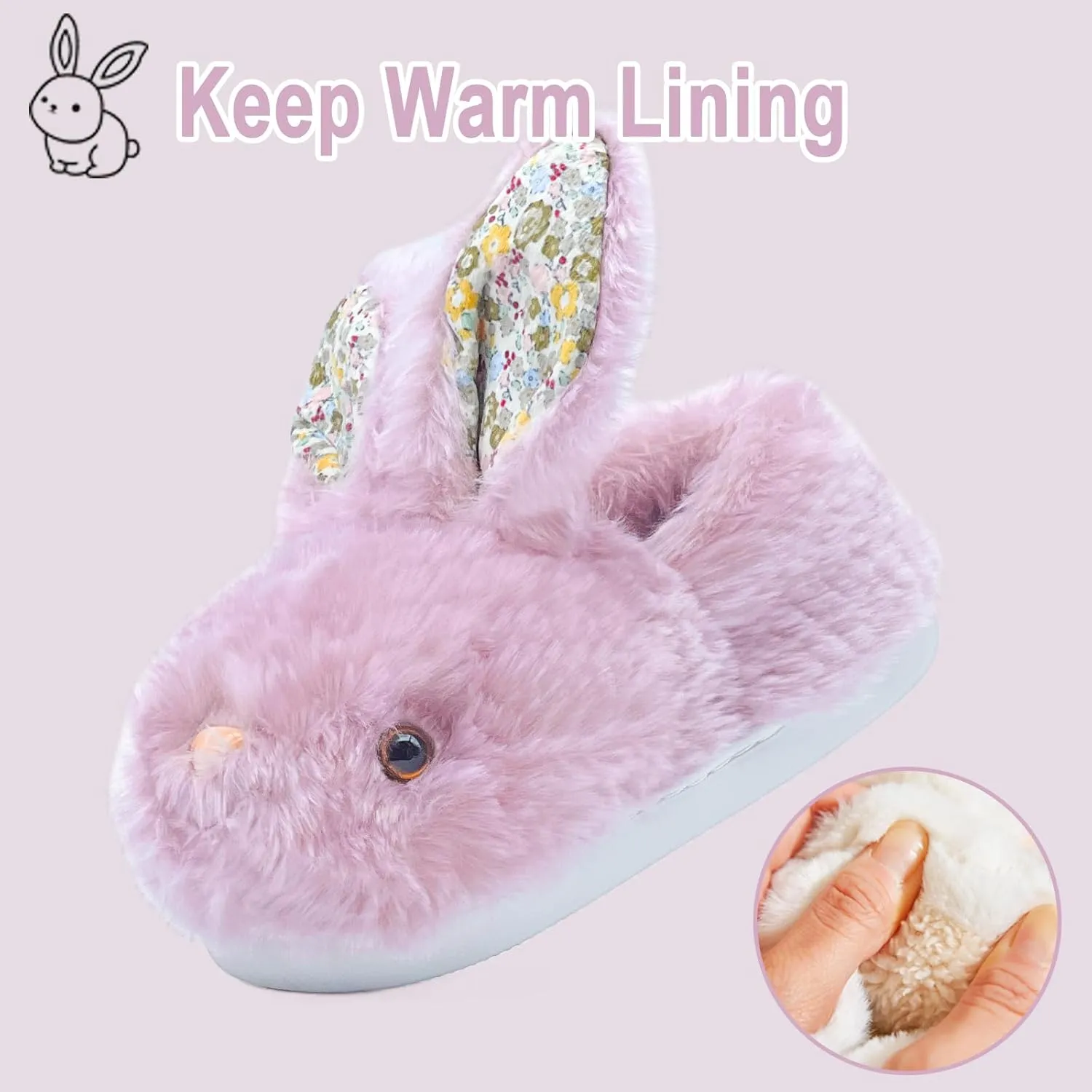 Bunny Slippers for Women, Cute Animal Fluffy Slippers Fuzzy House Shoes Plush Warm Winter Slippers Rabbit Home Bedroom Shoes Indoor & Outdoor
