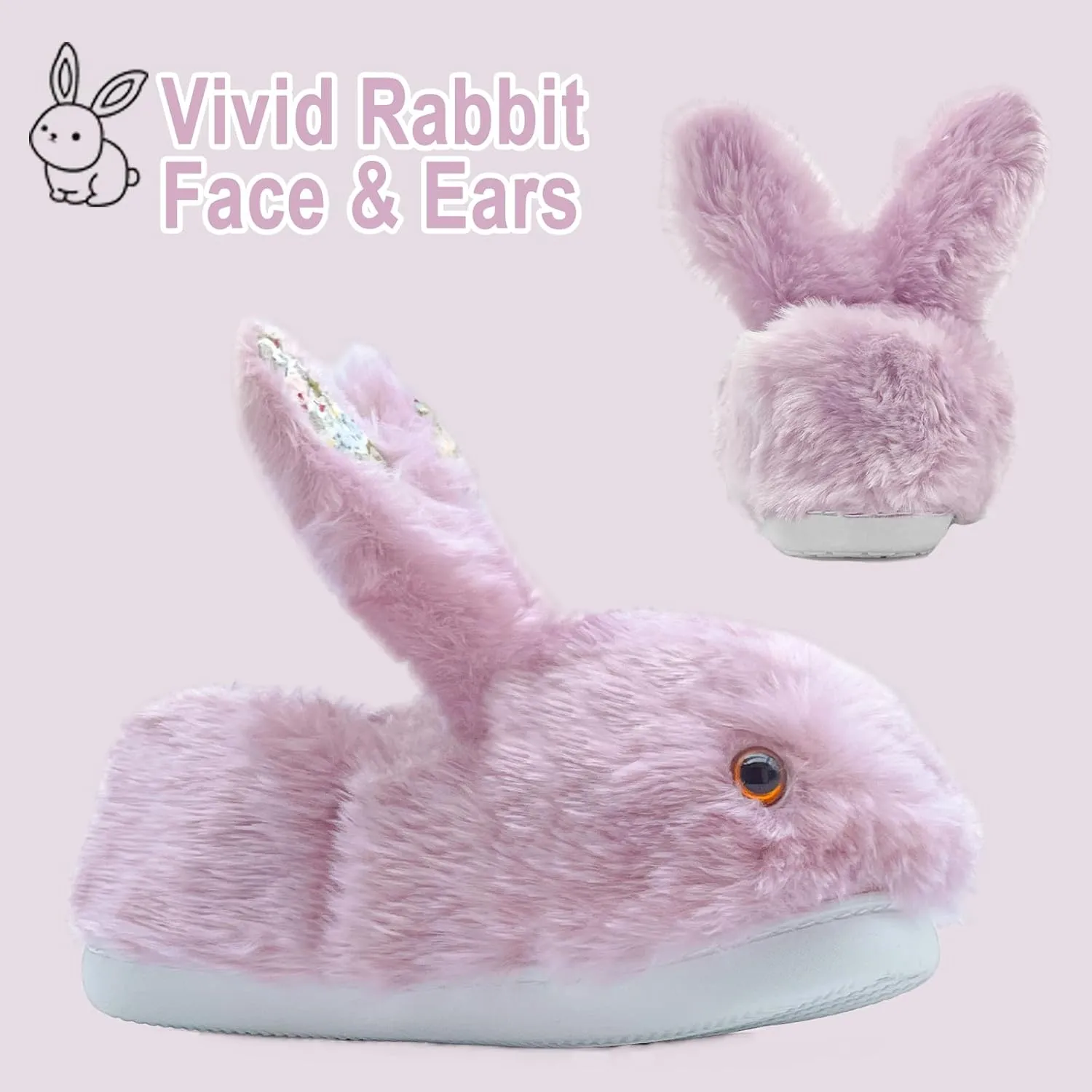 Bunny Slippers for Women, Cute Animal Fluffy Slippers Fuzzy House Shoes Plush Warm Winter Slippers Rabbit Home Bedroom Shoes Indoor & Outdoor
