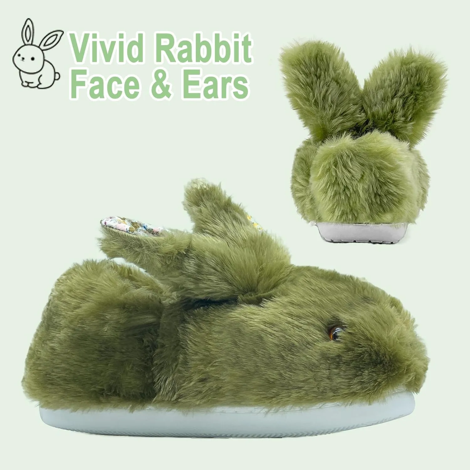 Bunny Slippers for Women, Cute Animal Fluffy Slippers Fuzzy House Shoes Plush Warm Winter Slippers Rabbit Home Bedroom Shoes Indoor & Outdoor