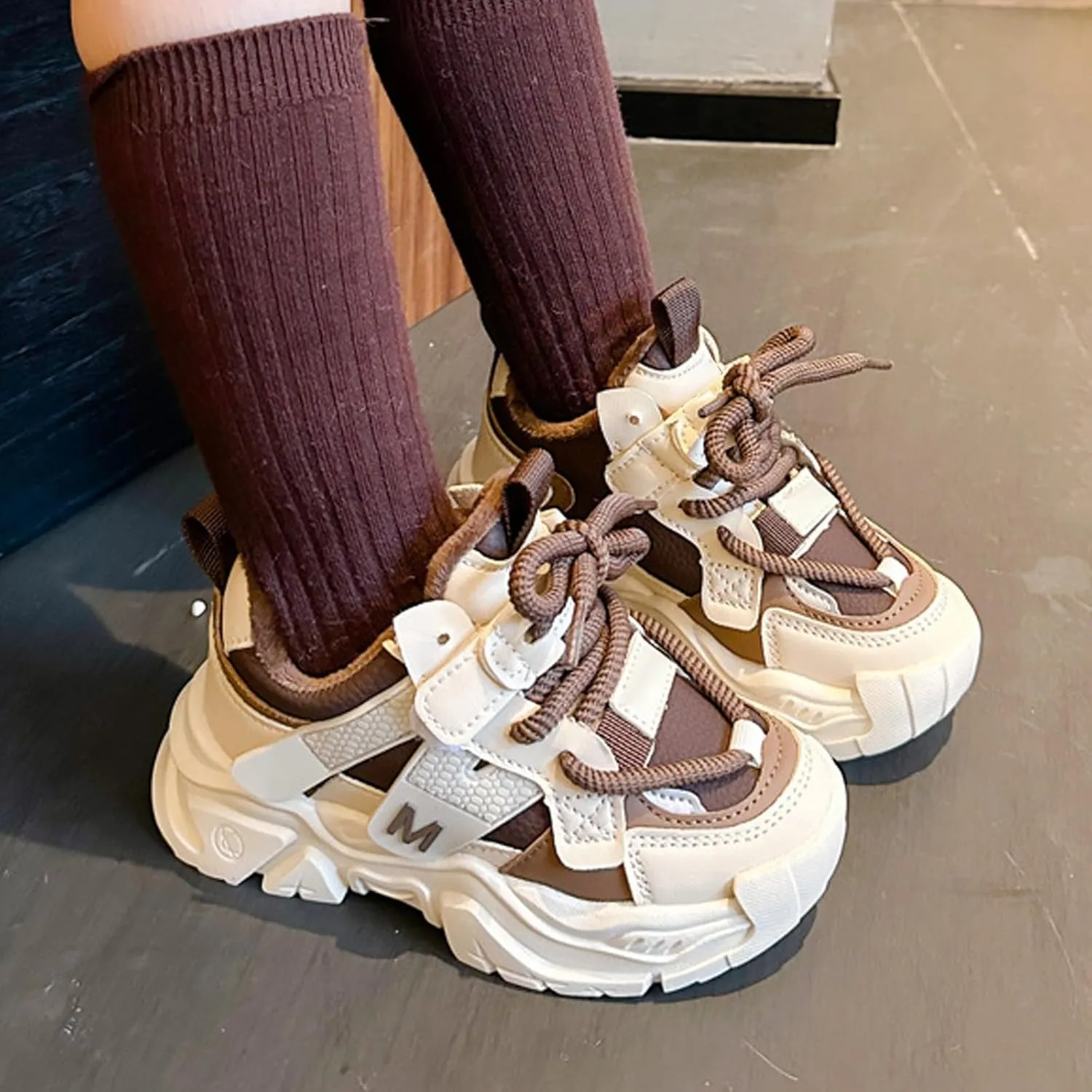 Chunky Sneakers for Girls Fashion Lace-up Comfortable Breathable Casual Walking Shoes for Outdoor Athletic Sport