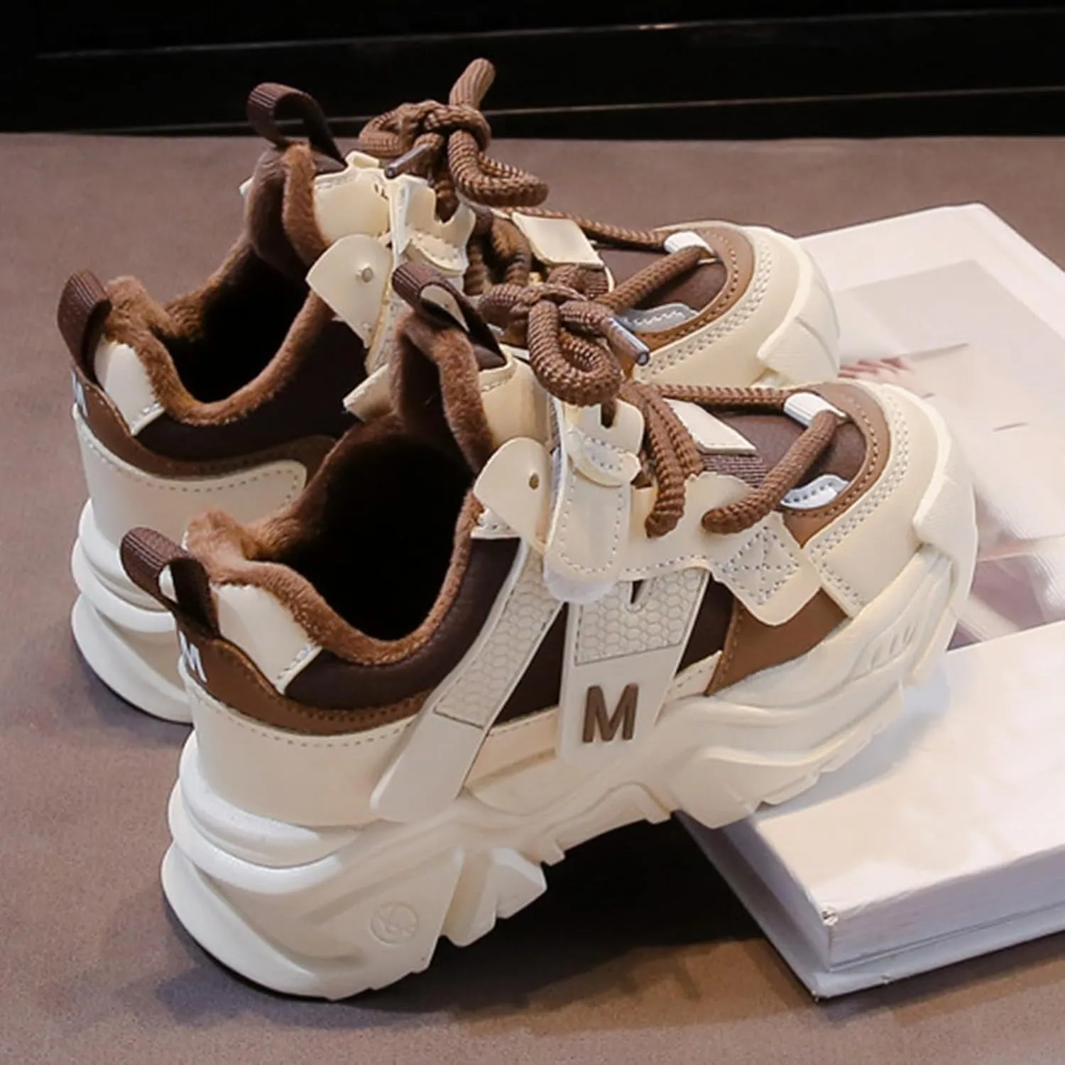 Chunky Sneakers for Girls Fashion Lace-up Comfortable Breathable Casual Walking Shoes for Outdoor Athletic Sport