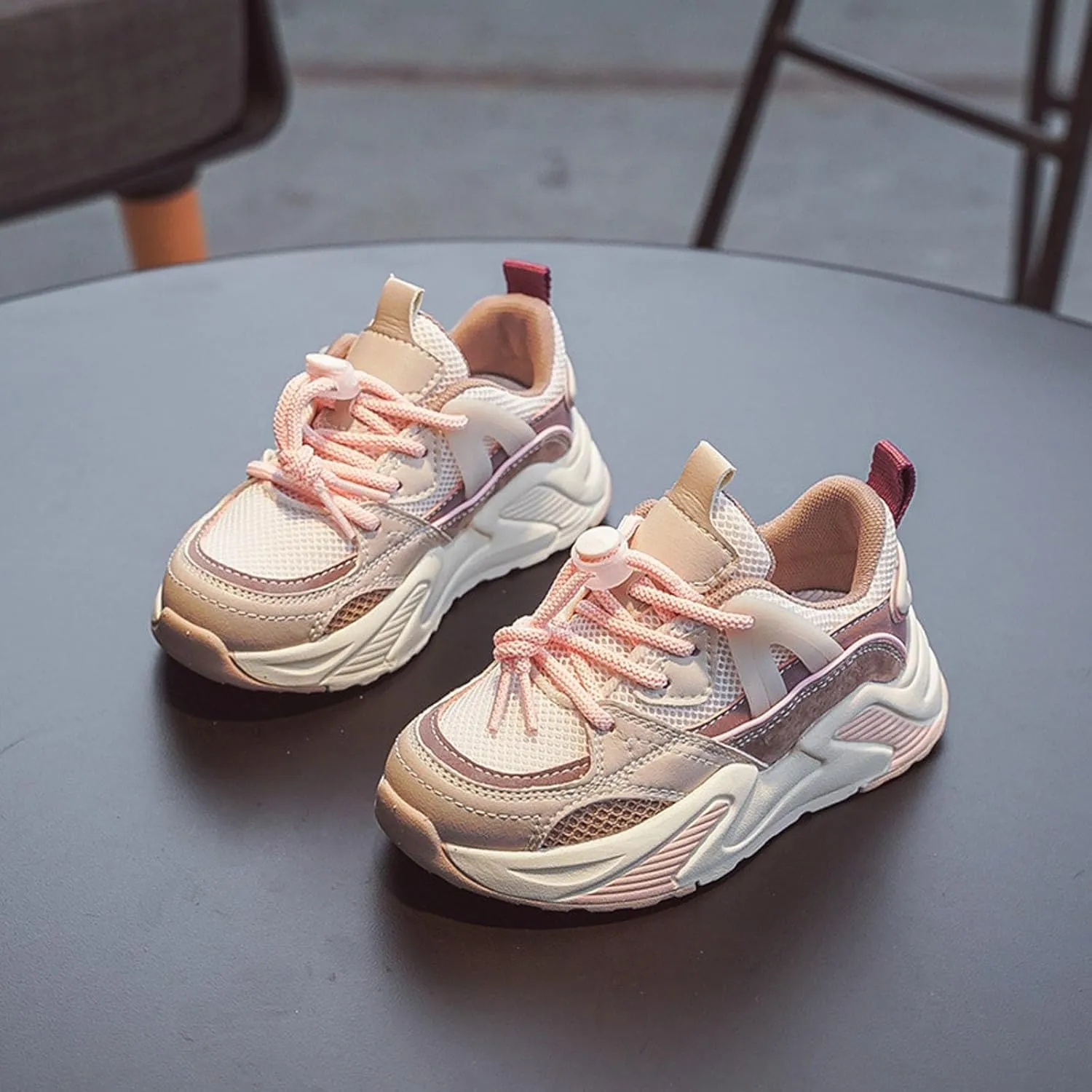 Chunky Sneakers for Toddler Kids Lace Up Sneakers Platform Comfortable Leather Casual Softy Sole Mesh Dad Shoes