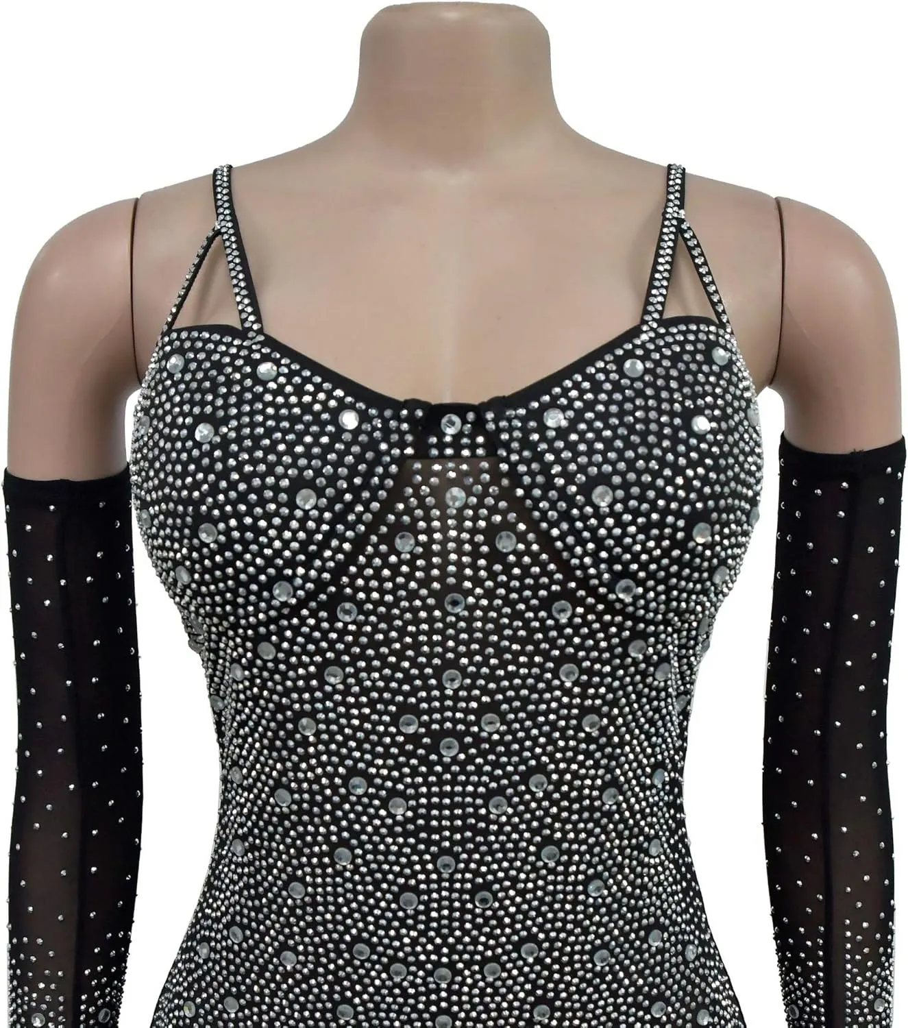 CHYBIGU Sexy Bodycon Jumpsuits Rompers for Women Clubwear Elegant Sparkly One Piece Bodysuits with Gloves