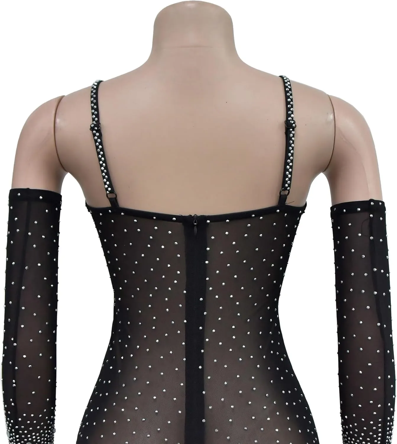 CHYBIGU Sexy Bodycon Jumpsuits Rompers for Women Clubwear Elegant Sparkly One Piece Bodysuits with Gloves