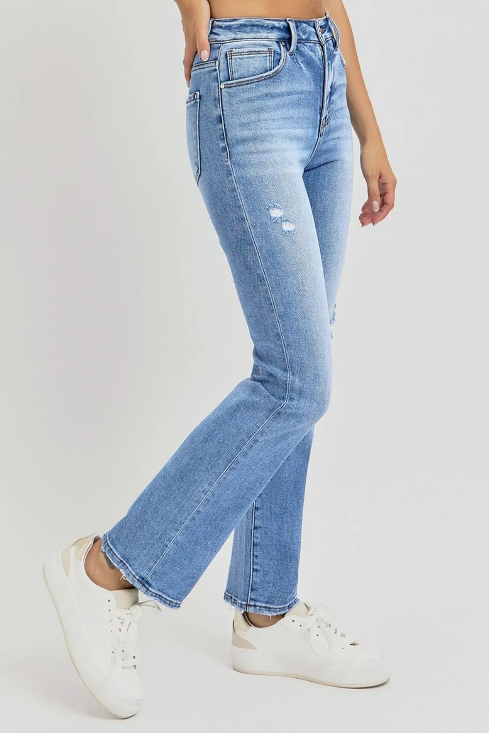 Distressed High-Rise Ankle Straight Jeans