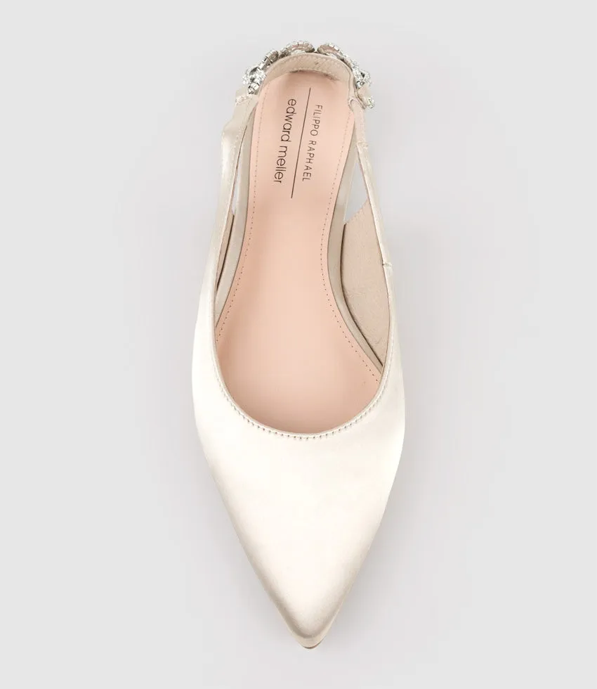 EBONY Flat Slingback with Diamond Band in Champagne Satin