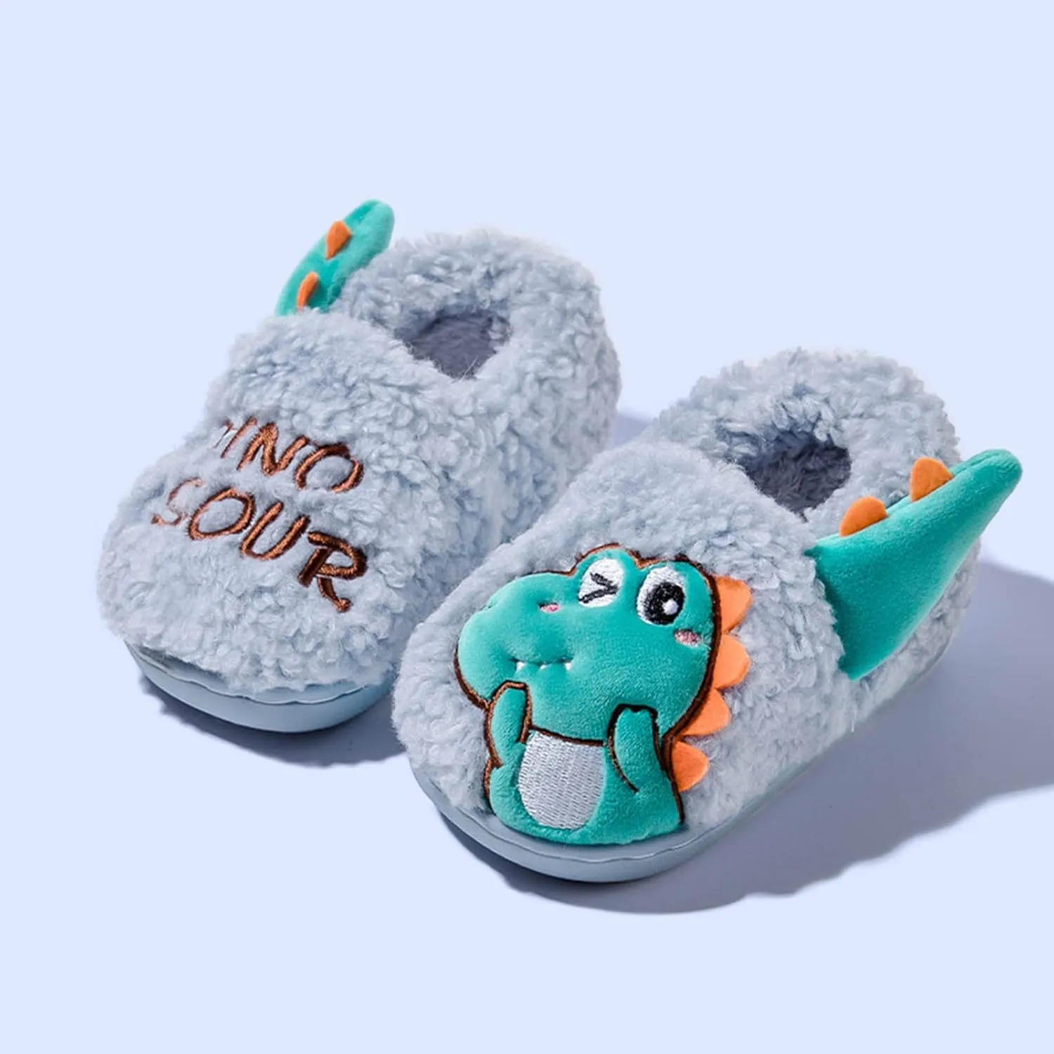 EnJoCho 0-5 Years Kids Cute Dinosaur House Slippers Boys Girls Winter Warm Shoes Non-Slip Home Indoor Slippers (Blue, 2-2.5 Years)