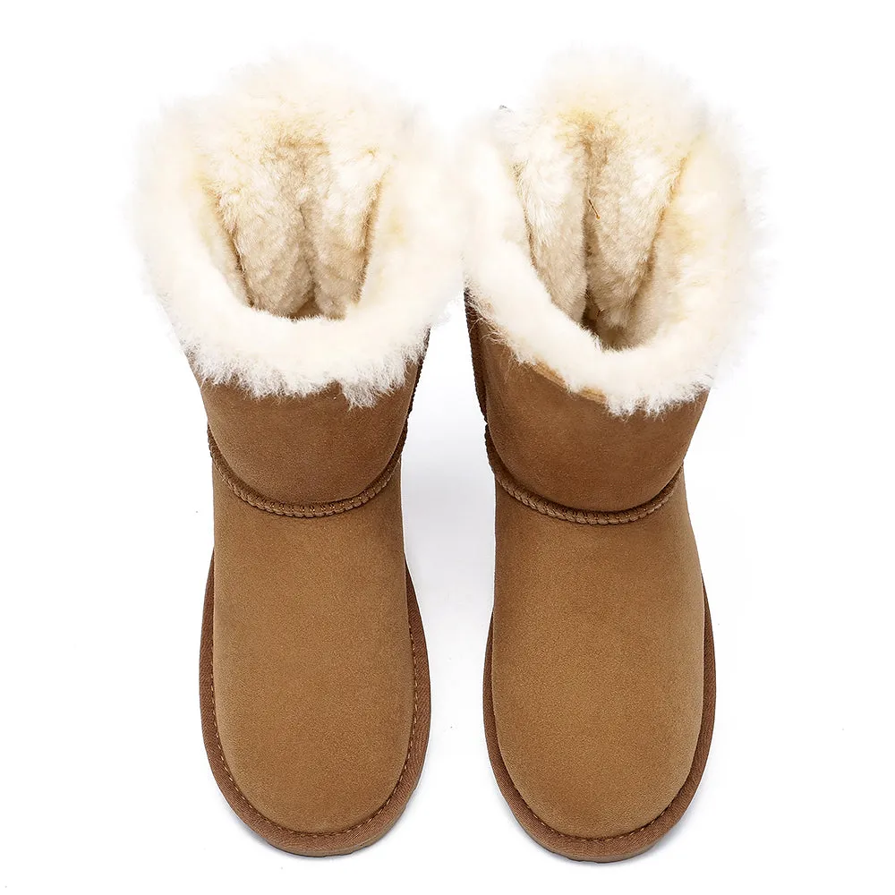 EVERAU® Double Baily Short Back Bow Sheepskin Women Boots #EA3044