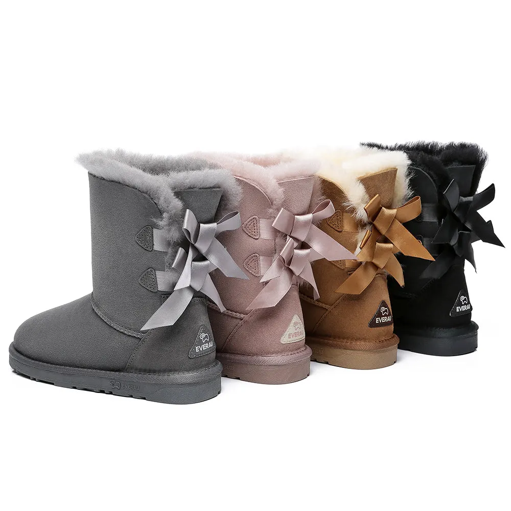 EVERAU® Double Baily Short Back Bow Sheepskin Women Boots #EA3044