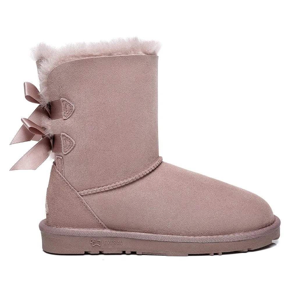 EVERAU® Double Baily Short Back Bow Sheepskin Women Boots #EA3044