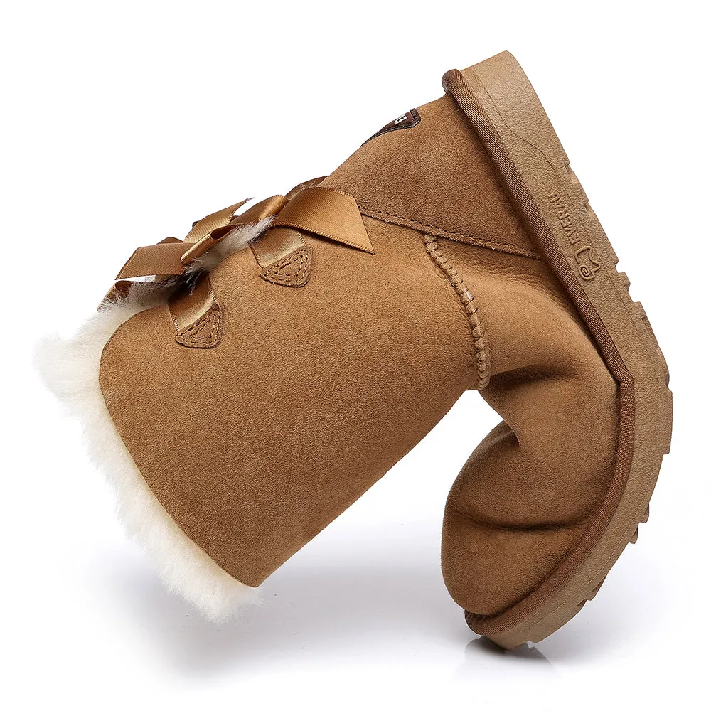 EVERAU® Double Baily Short Back Bow Sheepskin Women Boots #EA3044