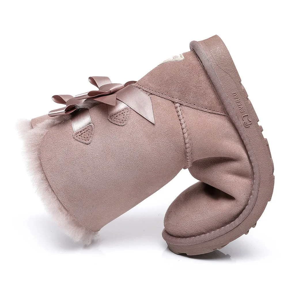 EVERAU® Double Baily Short Back Bow Sheepskin Women Boots #EA3044