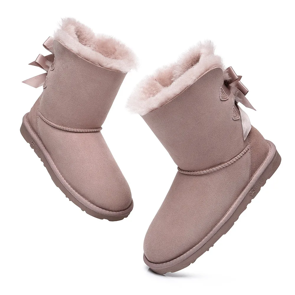 EVERAU® Double Baily Short Back Bow Sheepskin Women Boots #EA3044