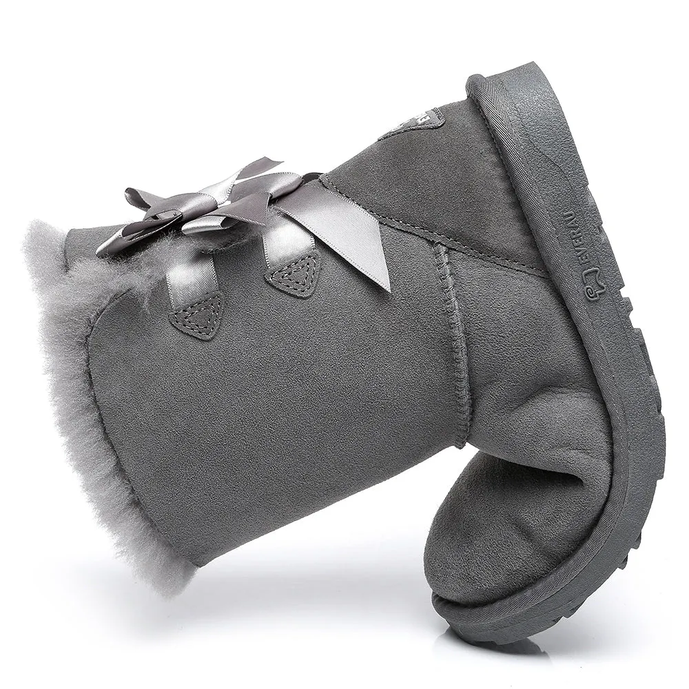 EVERAU® Double Baily Short Back Bow Sheepskin Women Boots #EA3044