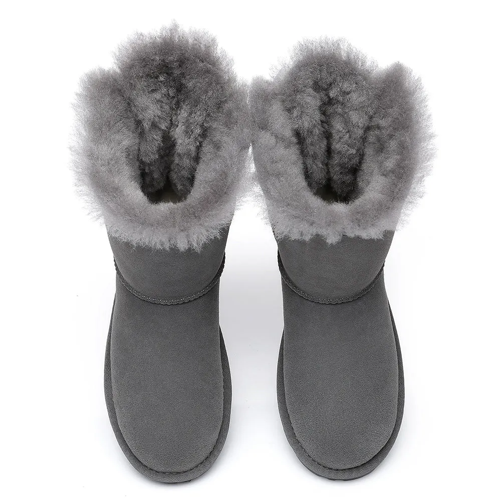 EVERAU® Double Baily Short Back Bow Sheepskin Women Boots #EA3044