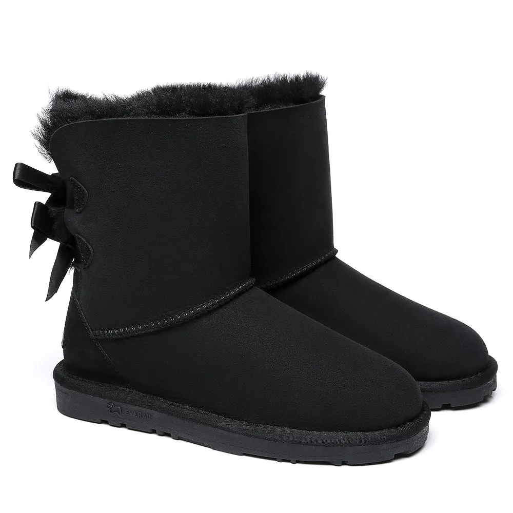 EVERAU® Double Baily Short Back Bow Sheepskin Women Boots #EA3044