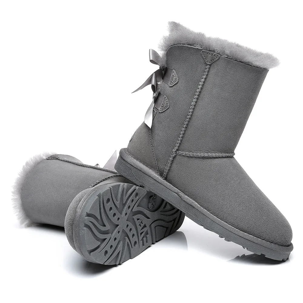 EVERAU® Double Baily Short Back Bow Sheepskin Women Boots #EA3044