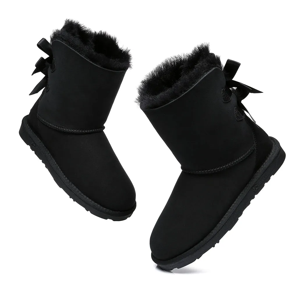 EVERAU® Double Baily Short Back Bow Sheepskin Women Boots #EA3044