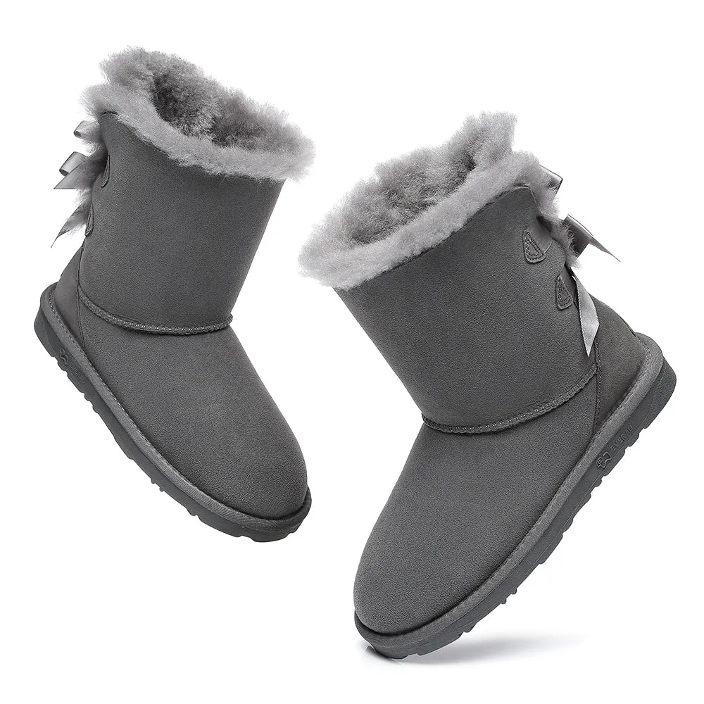 EVERAU® Double Baily Short Back Bow Sheepskin Women Boots #EA3044
