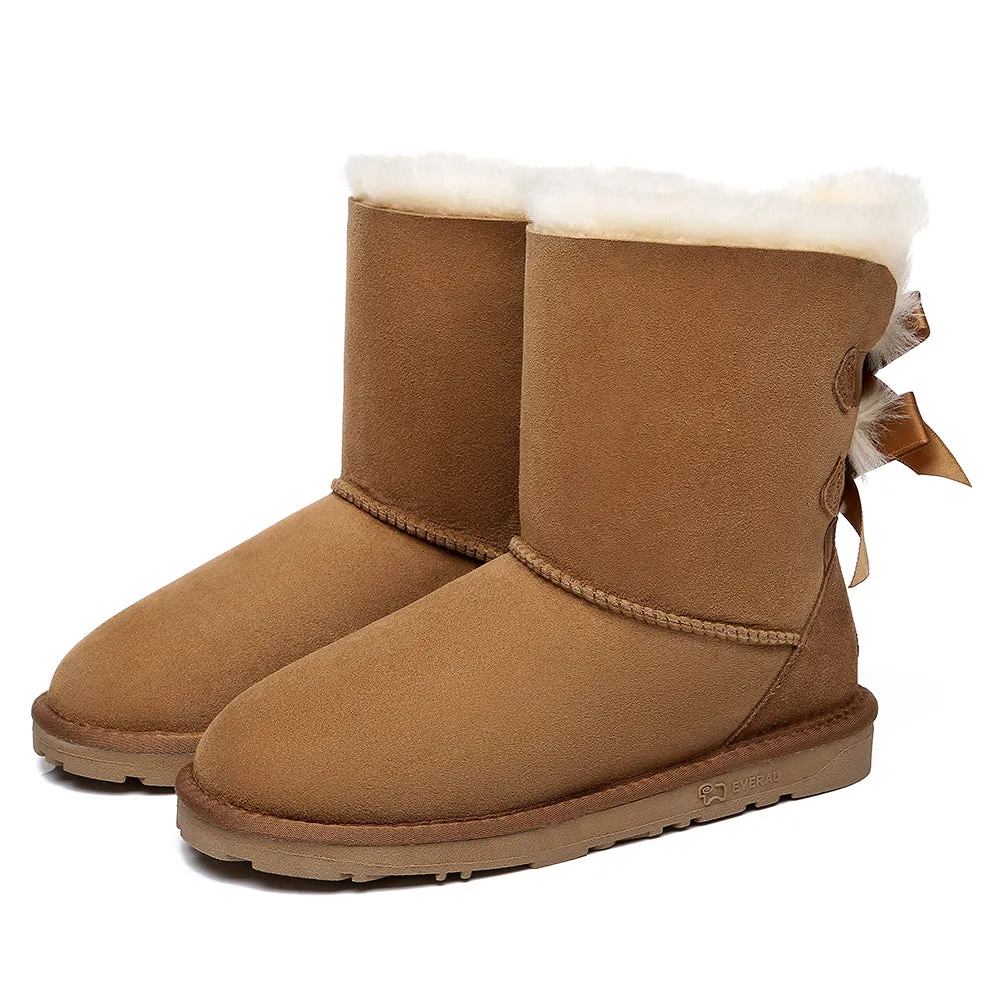 EVERAU® Double Baily Short Back Bow Sheepskin Women Boots #EA3044
