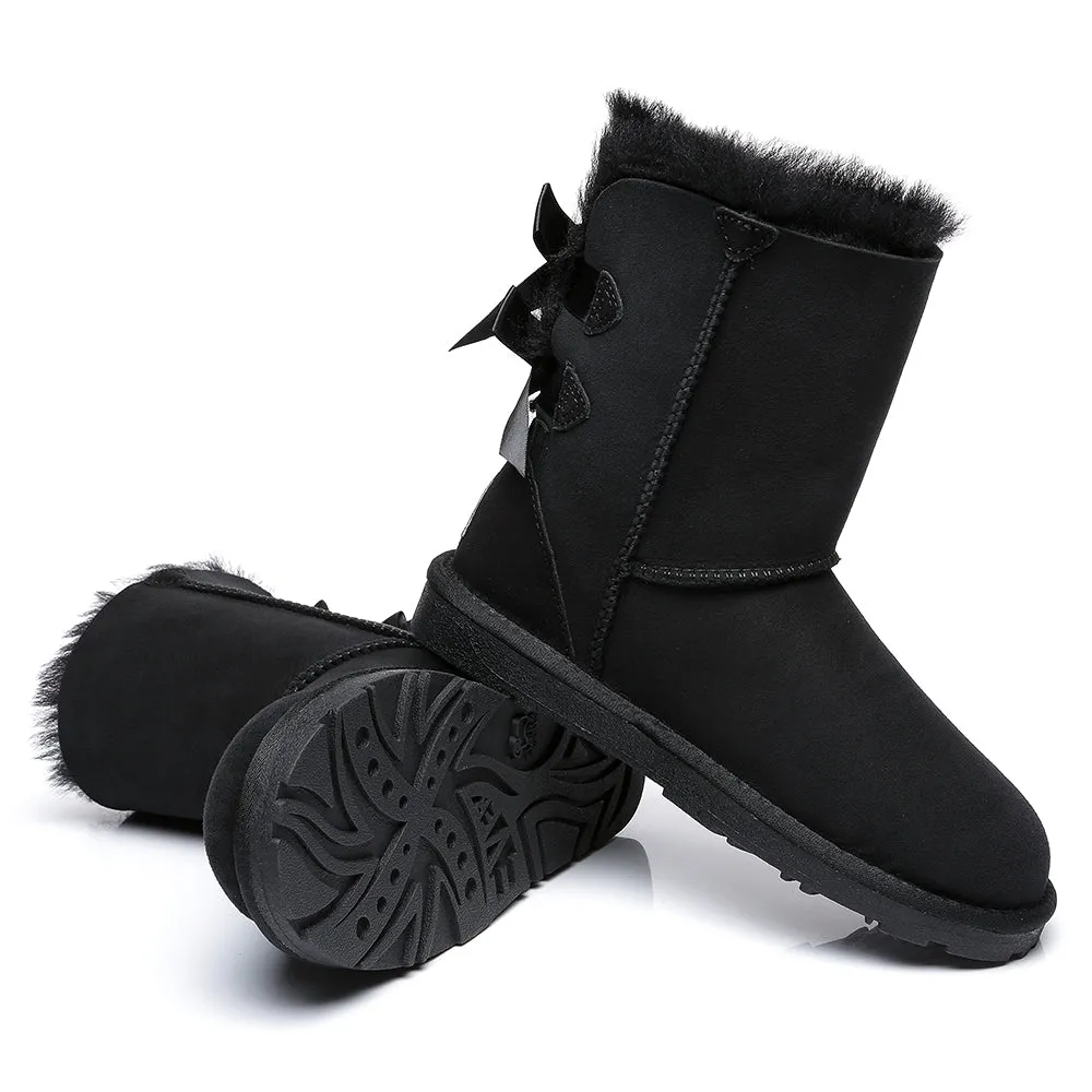 EVERAU® Double Baily Short Back Bow Sheepskin Women Boots #EA3044