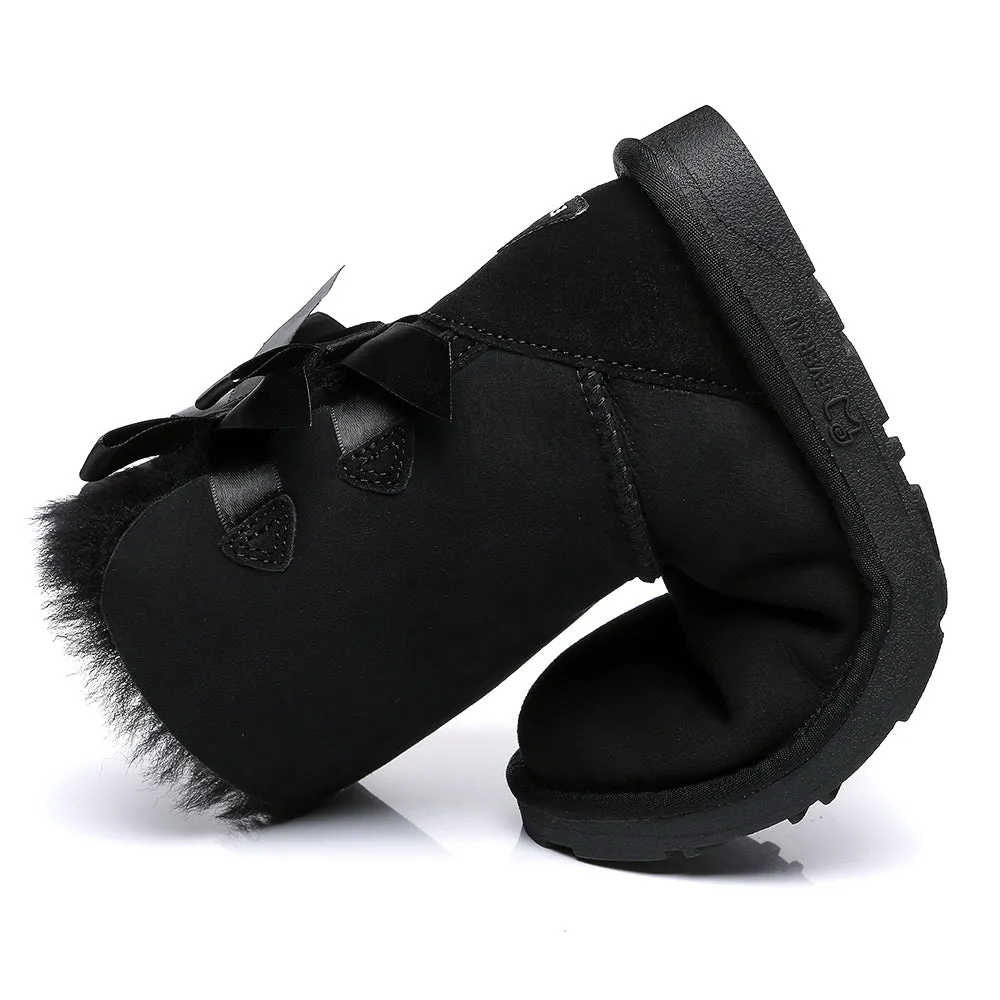 EVERAU® Double Baily Short Back Bow Sheepskin Women Boots #EA3044
