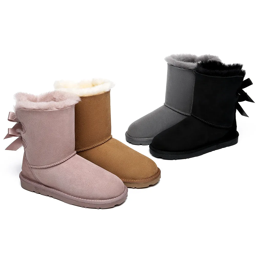 EVERAU® Double Baily Short Back Bow Sheepskin Women Boots #EA3044