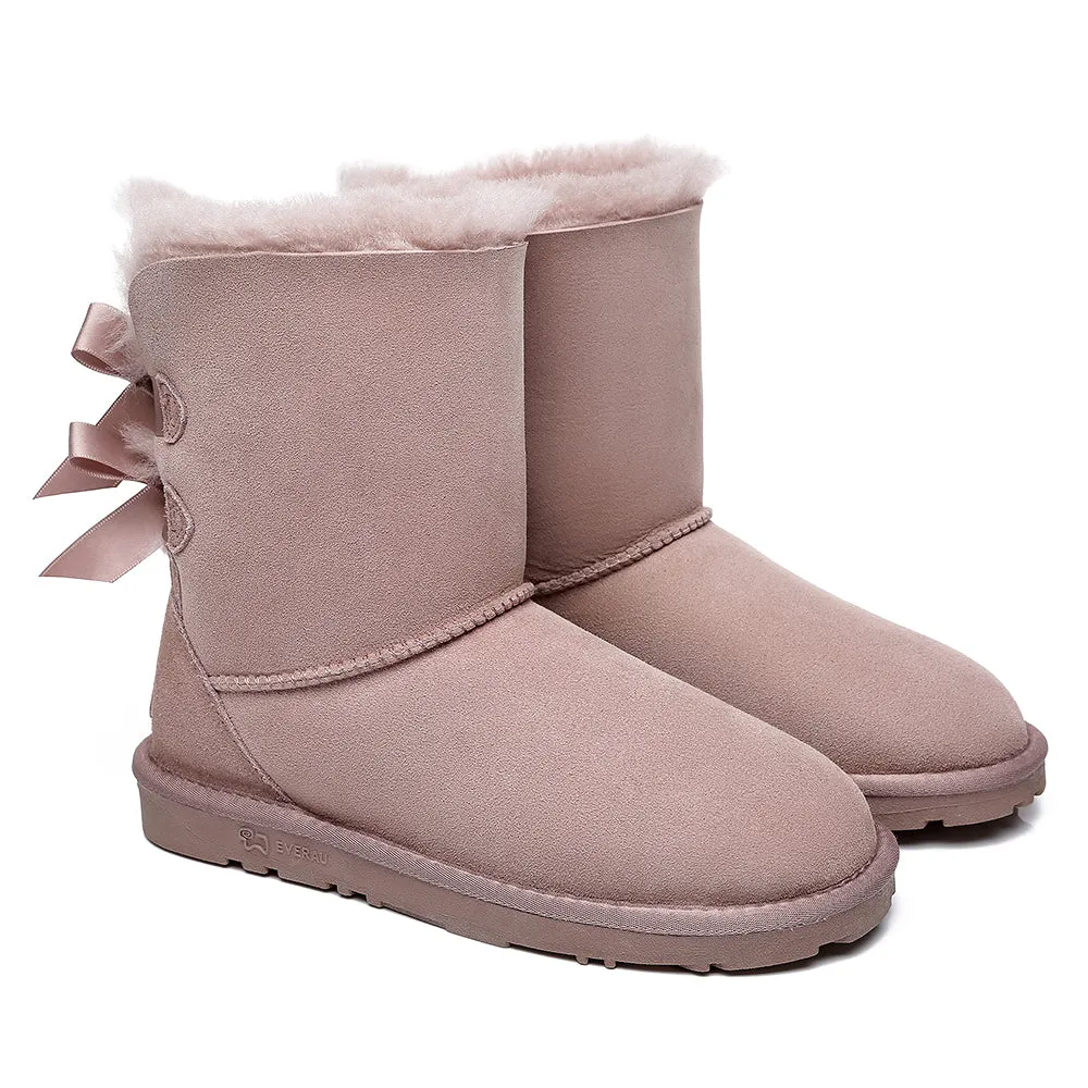 EVERAU® Double Baily Short Back Bow Sheepskin Women Boots #EA3044