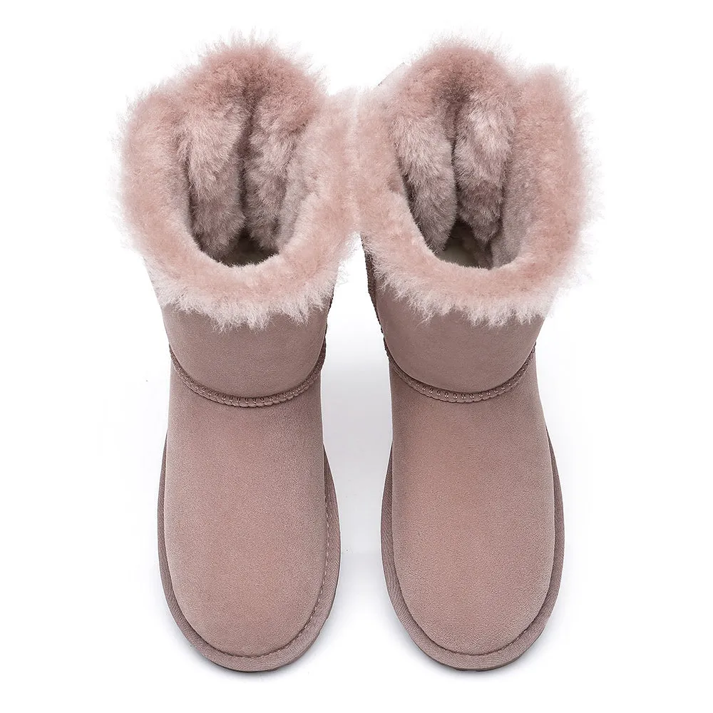 EVERAU® Double Baily Short Back Bow Sheepskin Women Boots #EA3044