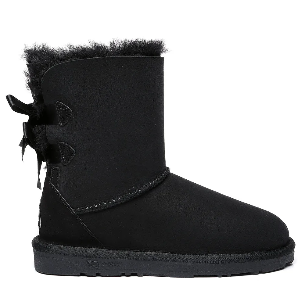 EVERAU® Double Baily Short Back Bow Sheepskin Women Boots #EA3044
