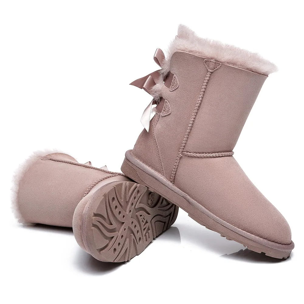 EVERAU® Double Baily Short Back Bow Sheepskin Women Boots #EA3044