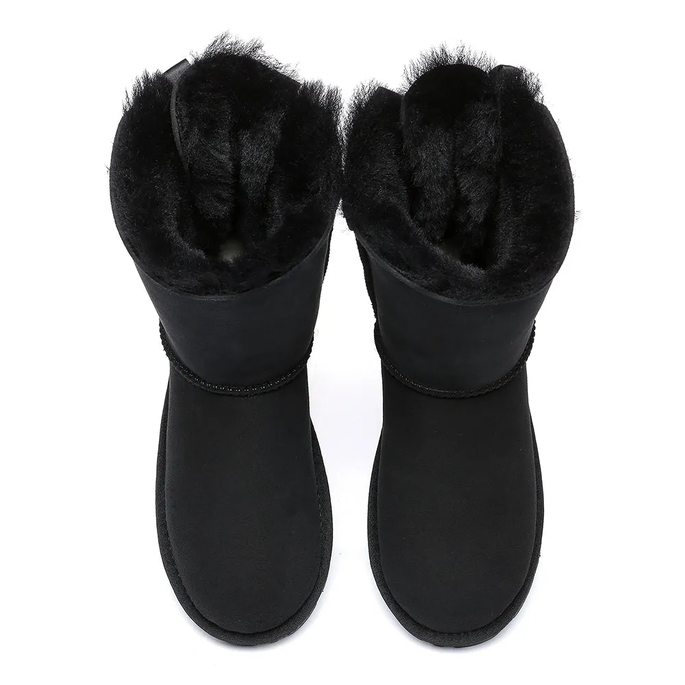 EVERAU® Double Baily Short Back Bow Sheepskin Women Boots #EA3044