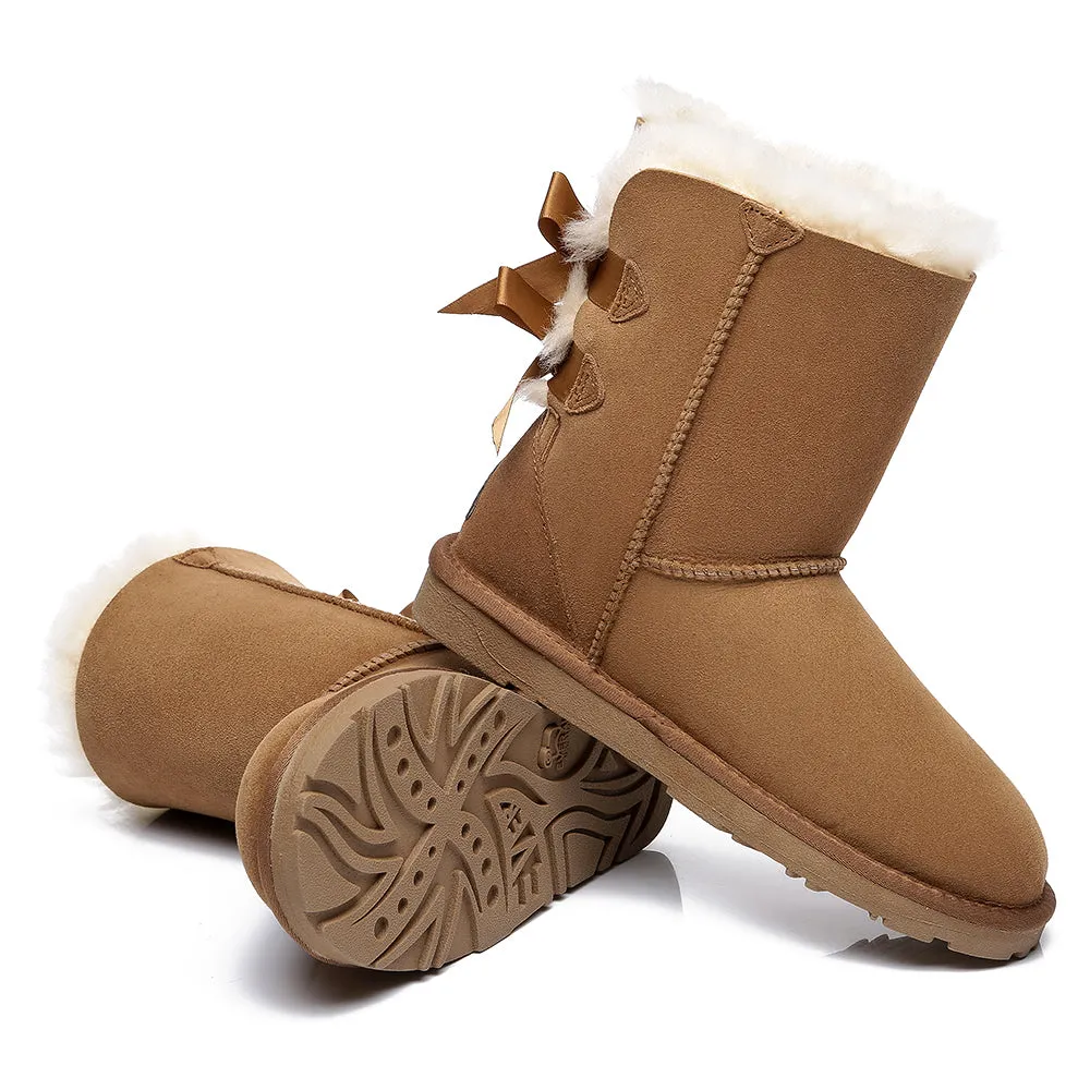 EVERAU® Double Baily Short Back Bow Sheepskin Women Boots #EA3044