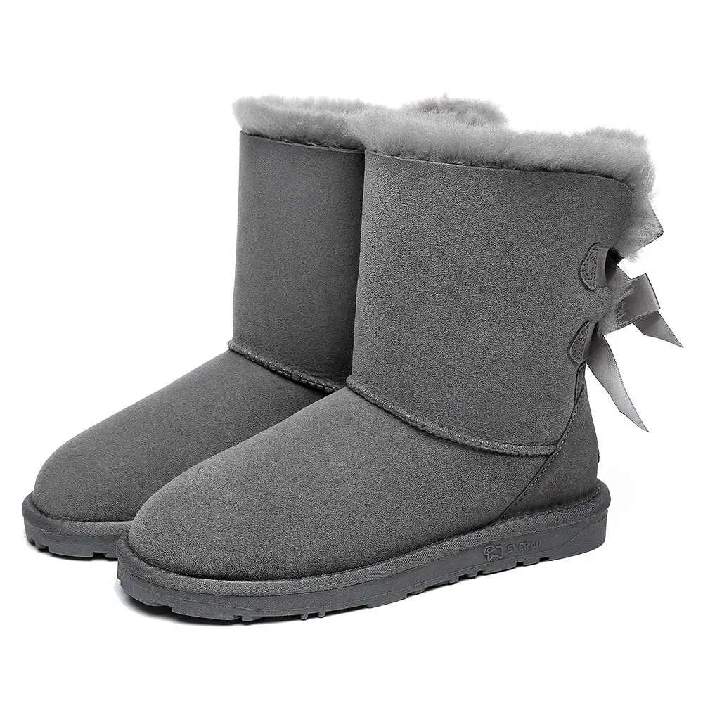 EVERAU® Double Baily Short Back Bow Sheepskin Women Boots #EA3044