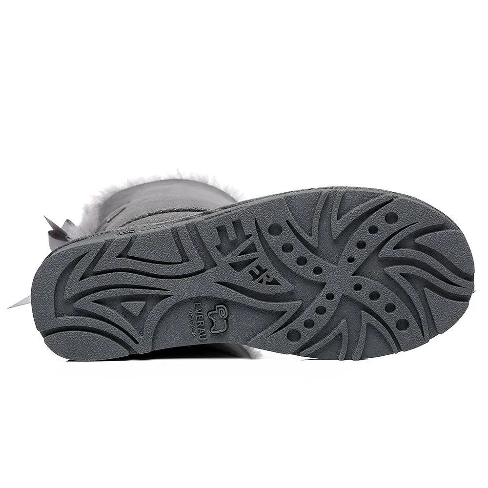 EVERAU® Double Baily Short Back Bow Sheepskin Women Boots #EA3044