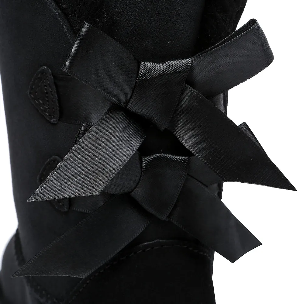 EVERAU® Double Baily Short Back Bow Sheepskin Women Boots #EA3044