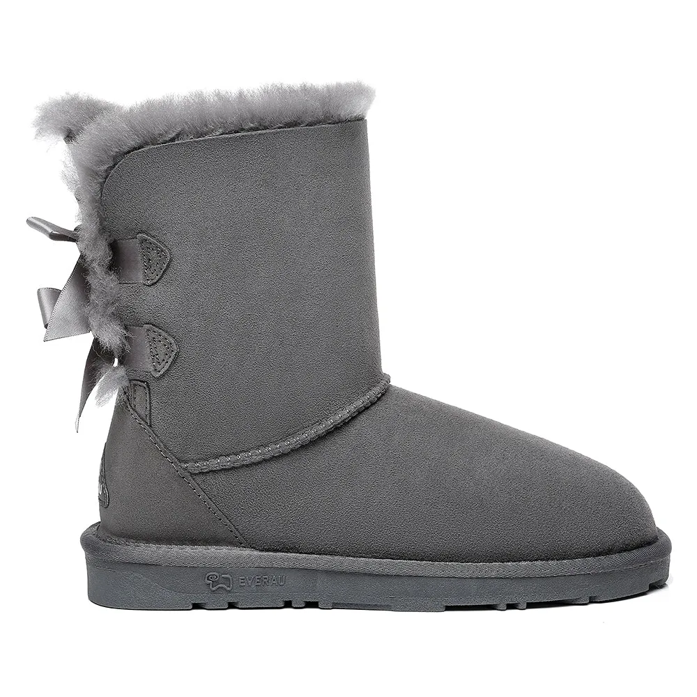 EVERAU® Double Baily Short Back Bow Sheepskin Women Boots #EA3044