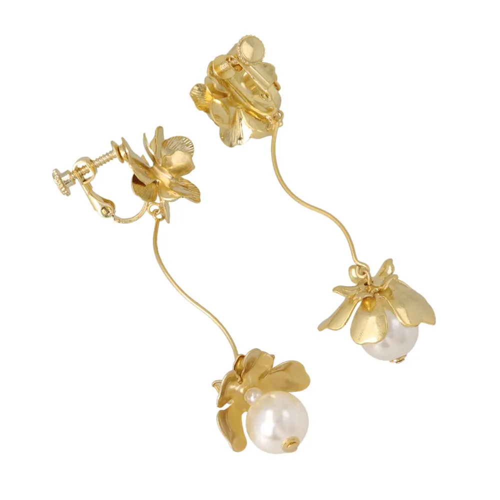 Flower Pearl Linear Clip Ons