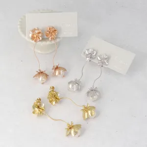 Flower Pearl Linear Clip Ons