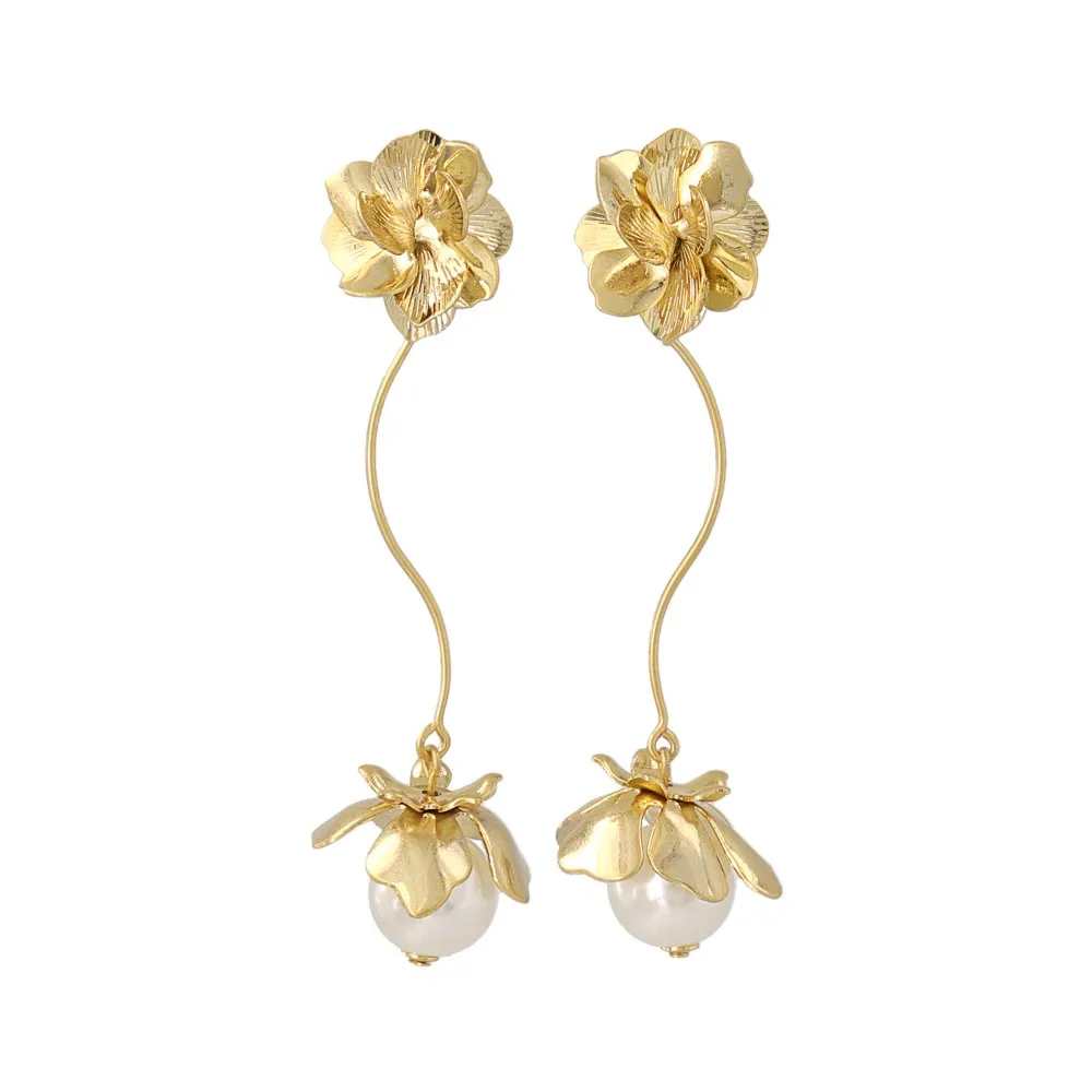 Flower Pearl Linear Clip Ons