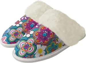 Flower Print Fluffy Slippers Lightweight Plush Flats Winter Fuzzy Slippers Anti-Skid for Home