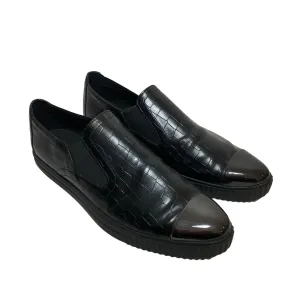 GEOX Black Leather Croc-print Mocassin Loafers